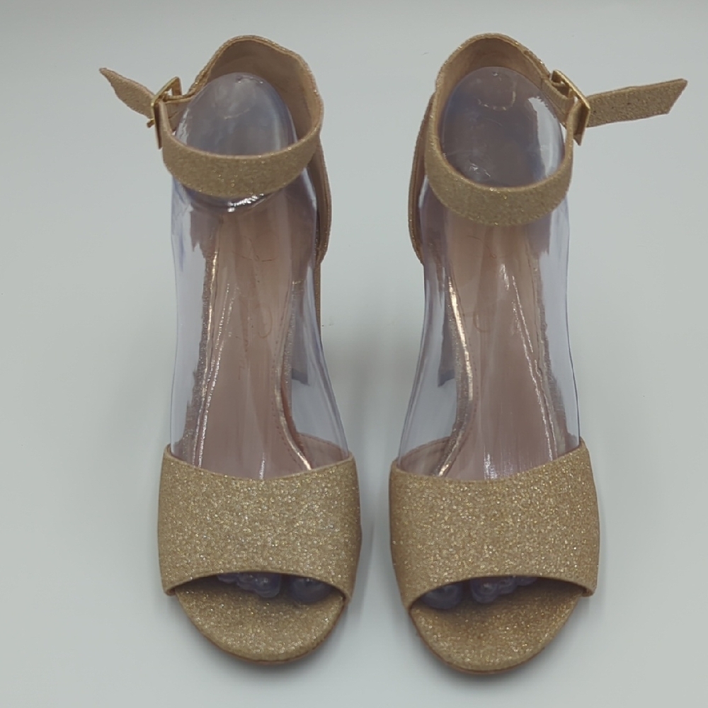 Jessica Simpson Gold Glitter Block Heel Sandals - Picture 2 of 13